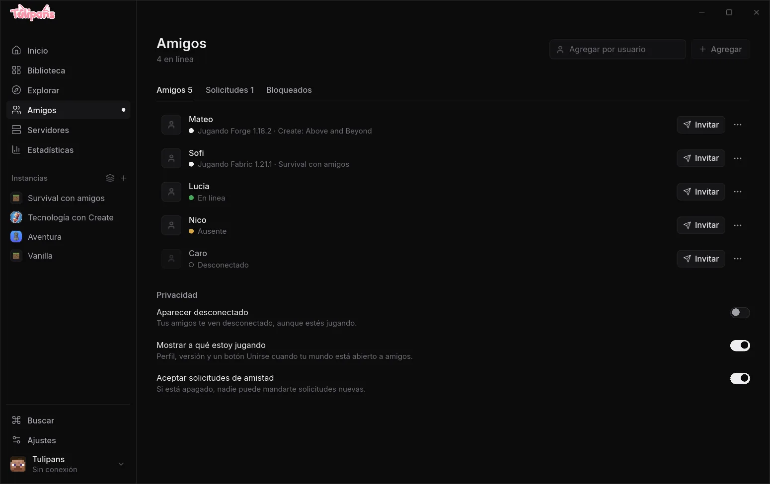 Página de amigos